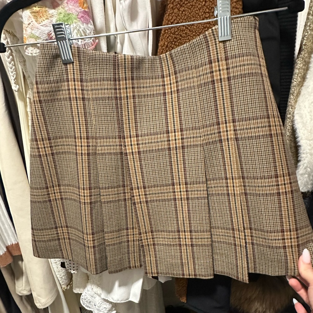 English Factory Tan Plaid A-Line Skirt - Picture 3 of 3